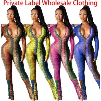

Private custom label wholesale women ladis clothing lot bulk women dress casual pleated pit strip trousers sexy jumpsuit