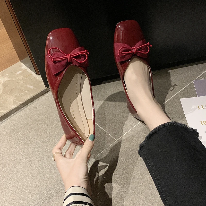 

Spring New Women's Shoes Fashion Bow Square Toe Flat Shoes Shallow Student Girls Shoes Female Loafers Light Casual Shoes U25-15