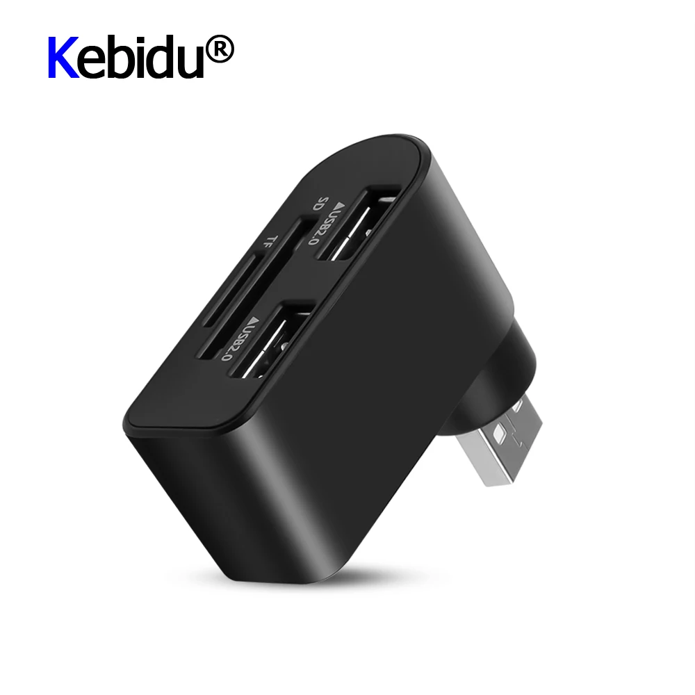 

USB Splitter Adapter USB Hub 2.0 With Card Reader 2 Ports USB 2.0 Mini Rotate Hub For PC Notebook Laptop Mac USB 2.0 Hub