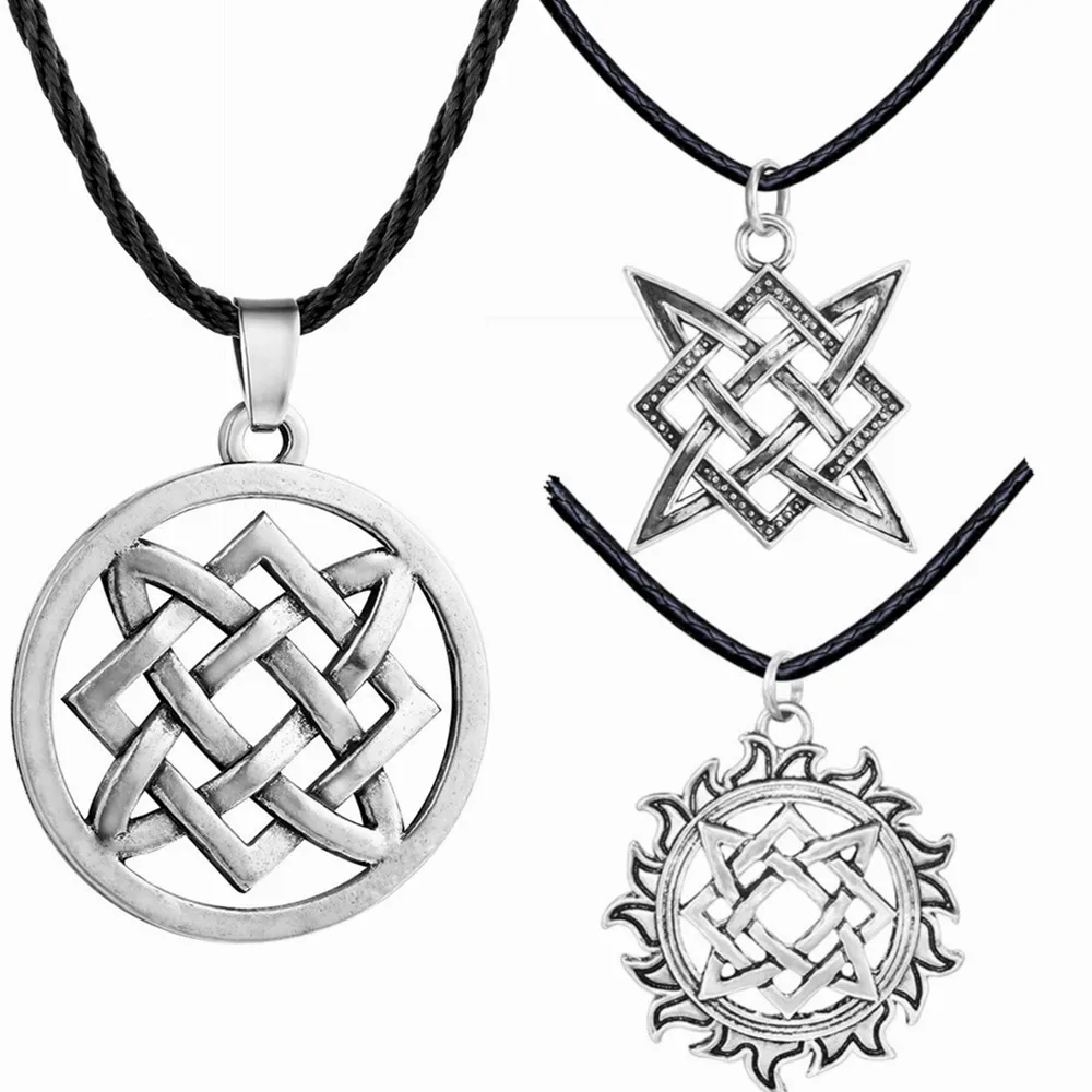 

Vintage Slavic Pendant Star Of Russia Kolovrat Symbols Rope Chain Male Female Ethnic Necklace