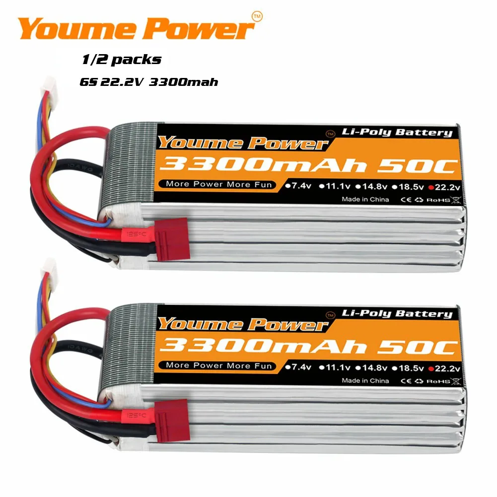 1/2 упаковок Youme 6S Lipo батарея 22 2 в 3300 мАч для дрона 50C с разъемом Deans EC5