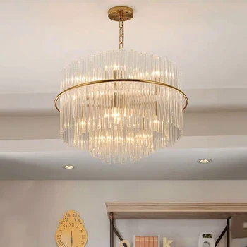 

Luxury Modern Glass Chandelier Lighting Luxury Round Chain Chandeliers Living Dining Room Decoration LED Light Fixtures