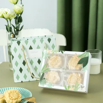 

1set Transparent Mooncake Box Mung Bean Cake Packaging Box With Tote Bag Candy Wedding Favor Gift Bag Party Decor Paper Gift Box