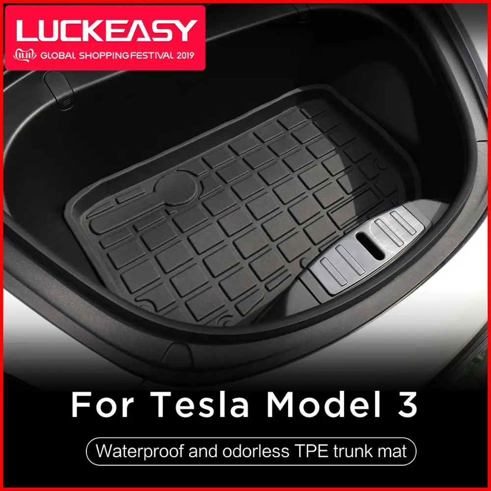 Prezzo LUCKEASY per Tesla Modello 3 2017 2018 2019 TPE Zerbino erial Custom Fit Argo Prima Cargo Vassoio Tronco Piano Zerbino nero In Gomma Impermeabile