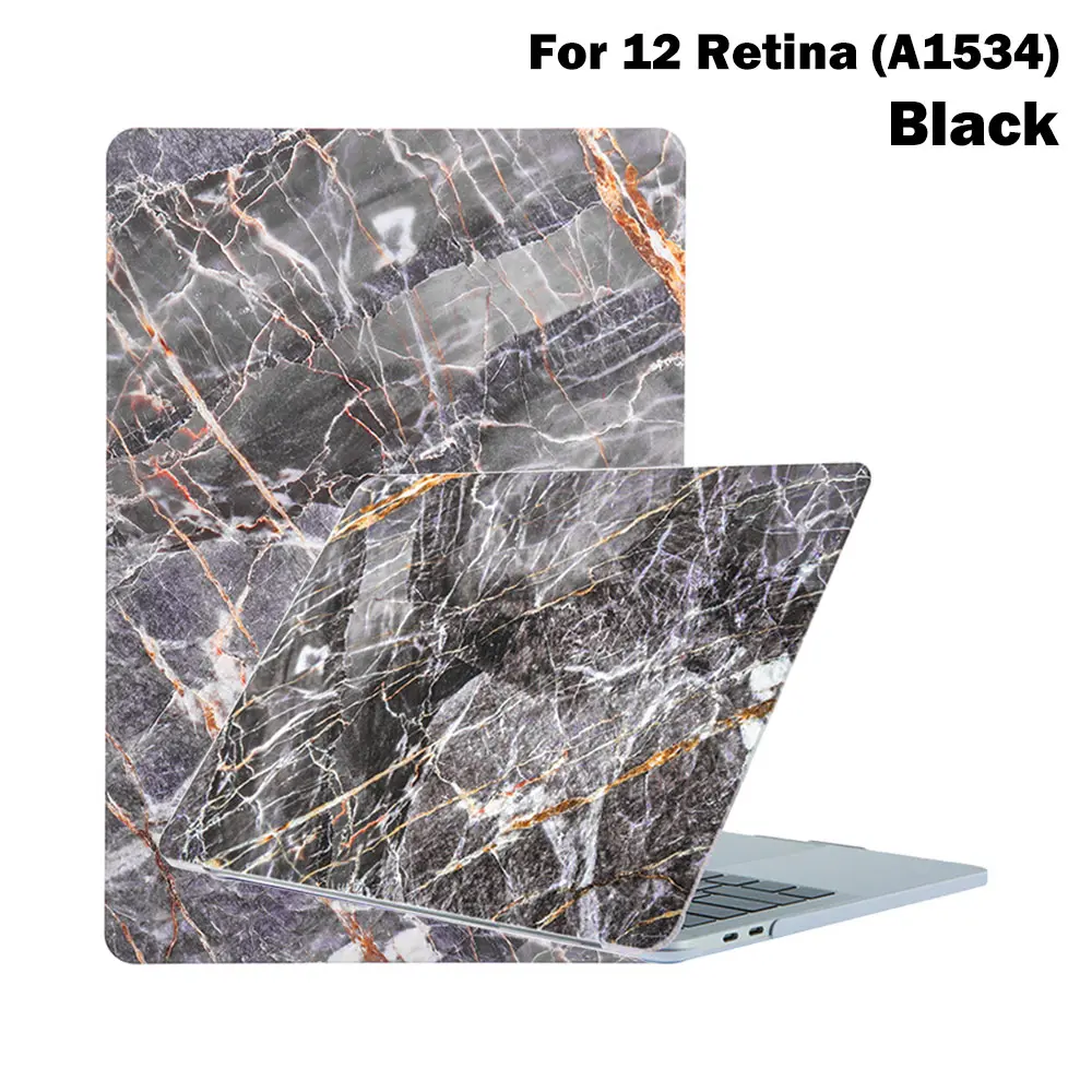 Black-For 12 Retina 1 шт. оболочка рукав Печатный жесткий чехол мраморный чехол для ноутбука защитный для Macbook Air Pro Touch Bar retina 1" 15" - Цвет: Black-For 12 Retina
