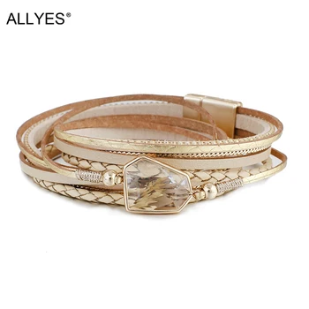 

ALLYES Multilayer Braided Genuine Leather Bracelets for Women Crystal Charm Bohemian Beads Wrap Bracelet Ladies Fashion Jewelry