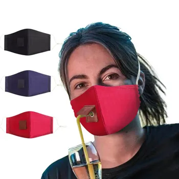 

Cotton Cloth Face Mask for adults Adjustable Drinking Hole Straw Mask Dustproof Unisex Outdoor Reusable face coverings mask