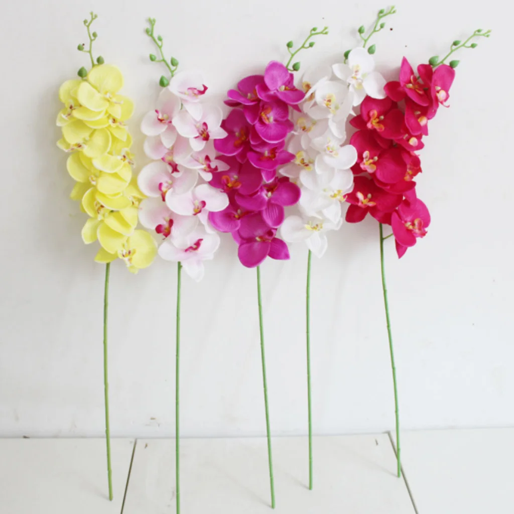 Artificial Orchids Flowers 9 Head Silk Fake Floral DIY Handcraft for Indoor Outdoor Wedding Home Office Decoration