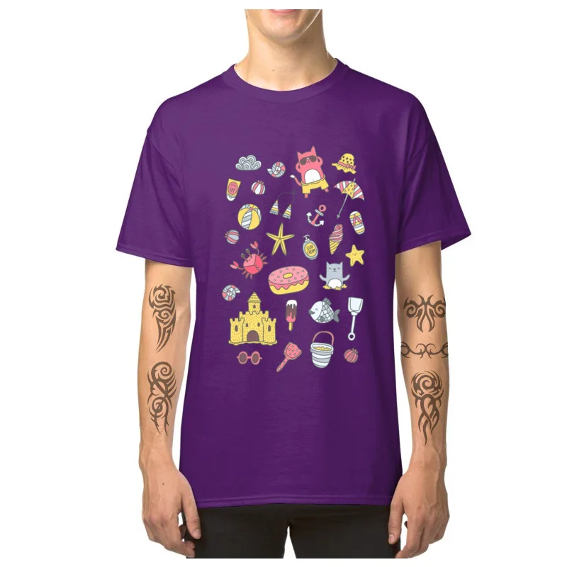  Men's T-Shirt Cats_on_the_beach_8934 Printing Tees All Cotton Crewneck Short Sleeve Casual Tee-Shirt VALENTINE DAY Cats_on_the_beach_8934 purple