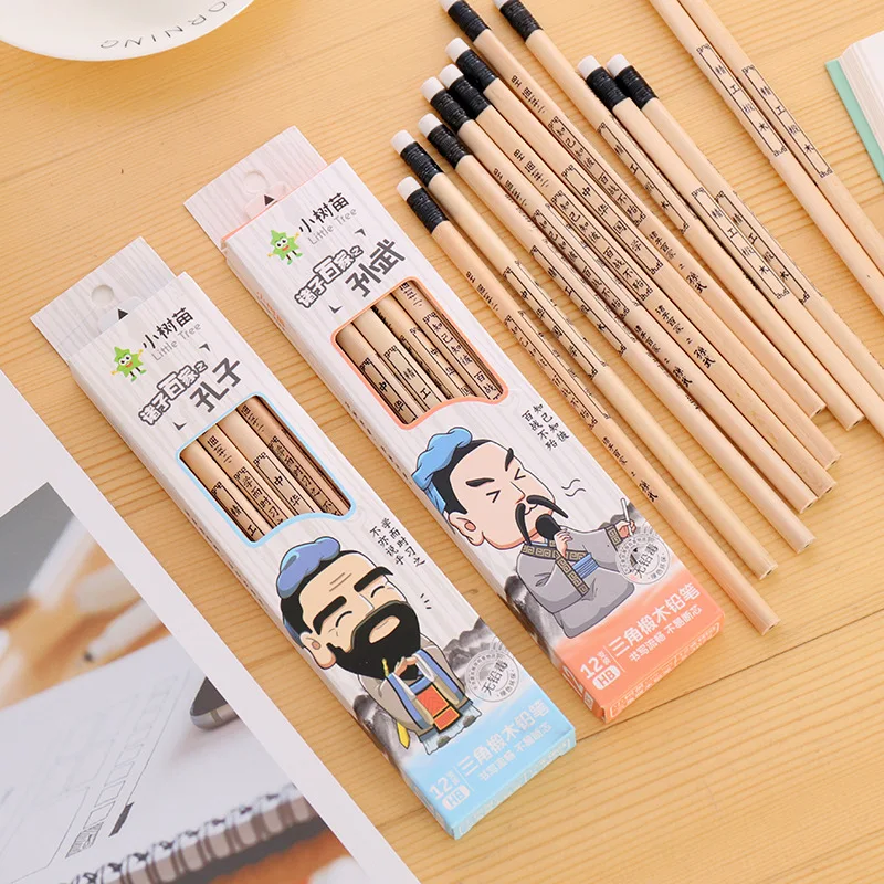 12pcs HB Wooden Pencils with Eraser Creative Chinese Style Poetry Printing Pencil Student Stationery School Supplies Kids | Канцтовары