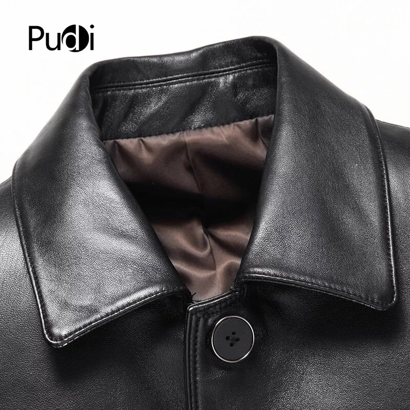 PUDI MT815 мужские новые модные куртки из овечьей кожи однотонные с отложным воротником Осень Зима Повседневная Верхняя одежда