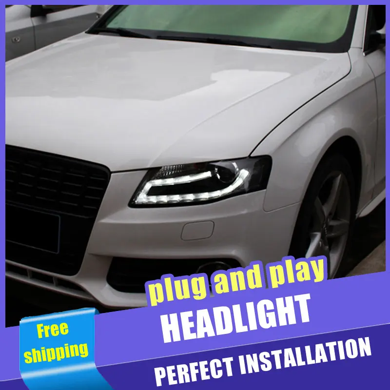 2PCS Car Style LED headlights for Audi A4 B8 2008-2012 for A4L B8 headlamp LED DRL Lens Double Beam H7 HID Xenon bi xenon lens