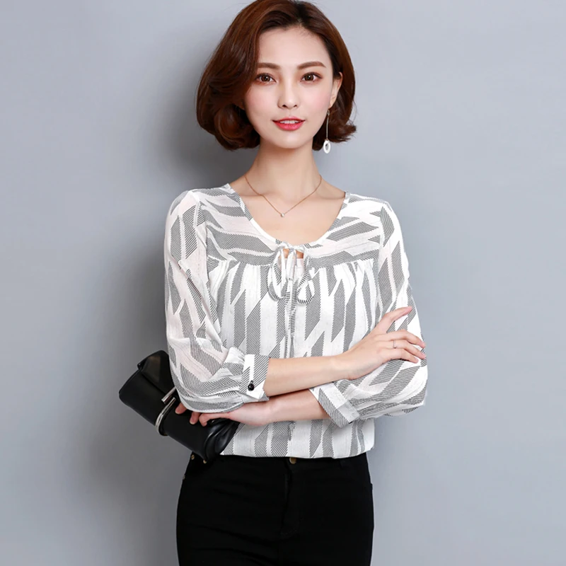 Fashion 2020 New Long Sleeve Women's T-Shirts Spring Female Top Chiffon Slim Bow Plaid O-Neck Shirts Casual Bottoming Shirt | Женская