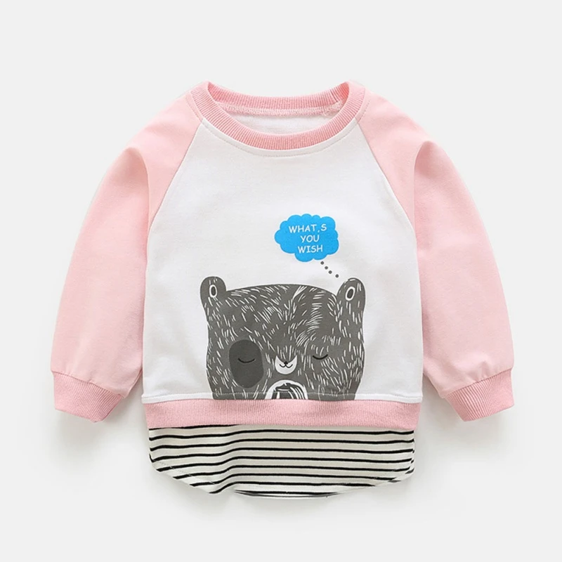 infant baby Tees Long Sleeve Cartoon Patchwork Print thinking bear T-Shirts Kids Tops Casual Blouse 6M-4T