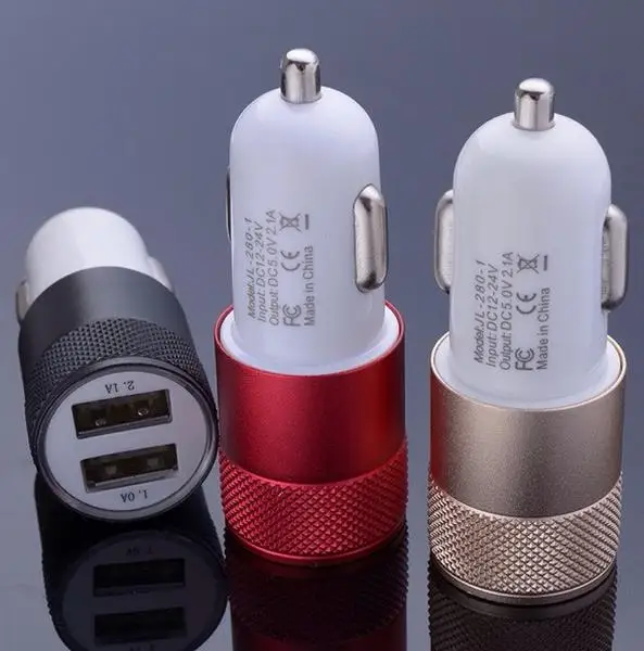 100 шт 2.1A USB универсальный автомобильный адаптер для зарядного устройства алюминиевый двухпортовый usb-адаптер для смартфона samsung для телефона