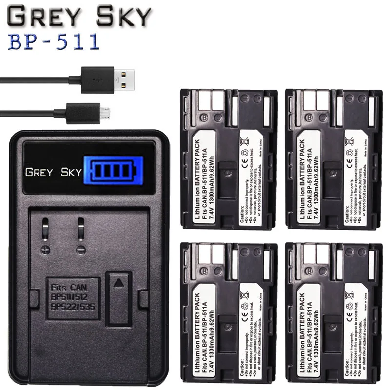 BP 511 511A BP511 BP-511 Батарея+ ЖК-дисплей USB Зарядное устройство для Canon 300D 10D 20D 30D 40D 50D PowerShot G1 G2 G3 G5 G6 90 90IS камера
