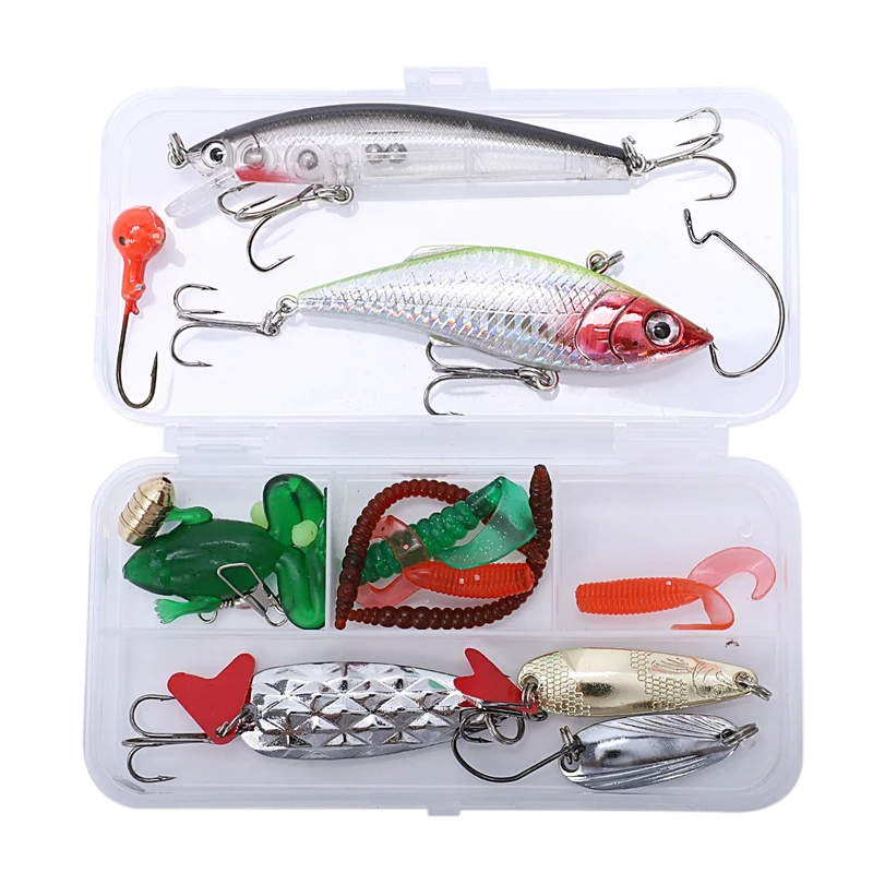 

21Pcs Fishing Lures Set Mixed Minnow Plier Grip Spoon Hooks Soft Lure Kit In Box Artificial Bait Fishing Pesca