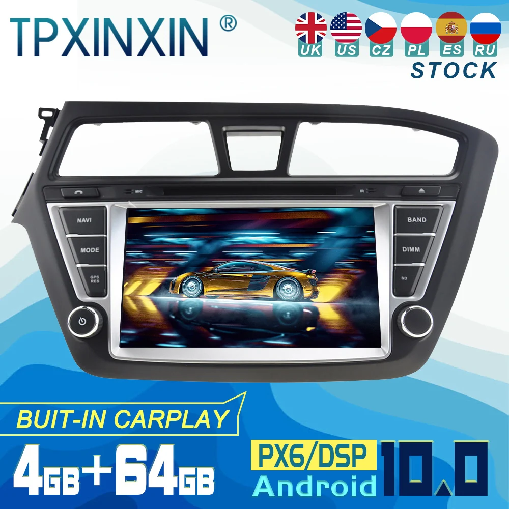 

For Hyundai I20 2014-2017 Android 10 Carplay Radio Player Car GPS Navigation Head Unit Car Stereo CD DVD WIFI DSP BT