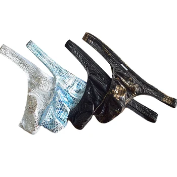 

Men’ s Underpants Serpentine Print Low Solid Color Waist Underpants Thong For Boys Light Blue/Black/Silver White/Golden