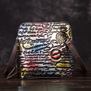 

2020 New Cowhide Handbags Retro Embossed Hand-rubbed Color Shoulder Messenger Bags High Quality Fashion Women Leather Handbags