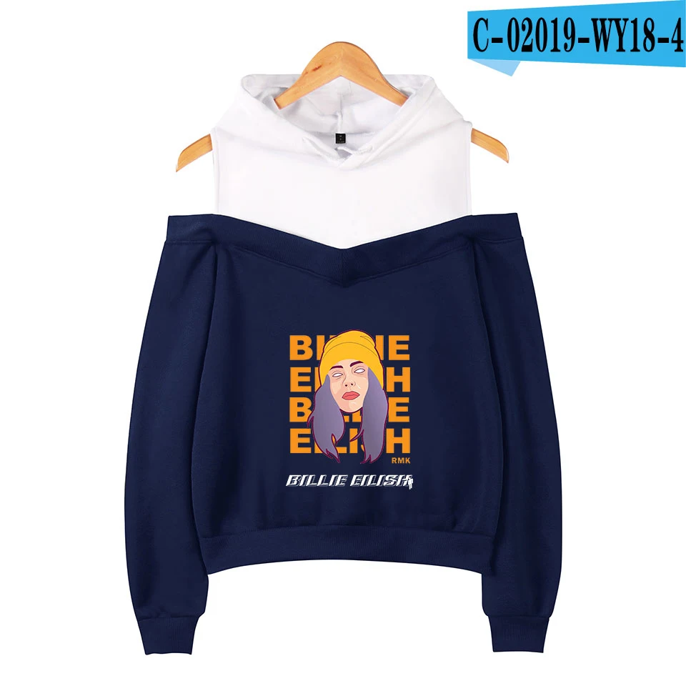 Moletom Billie Eilish новые 2D толстовки с открытыми плечами Пальто женские толстовки Толстовка Горячая Повседневная одежда - Цвет: navy blue