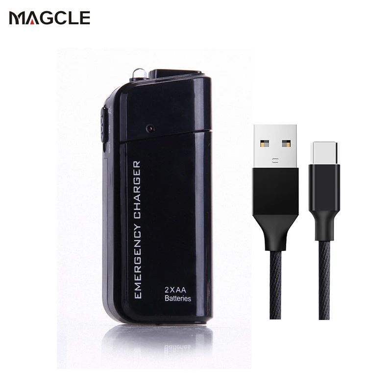 Прямая! Внешний аккумулятор 2X AA батарея аварийный USB Банк питания зарядное устройство портативное зарядное устройство для телефона+ 2а кабель - Тип штекера: Black With Type C