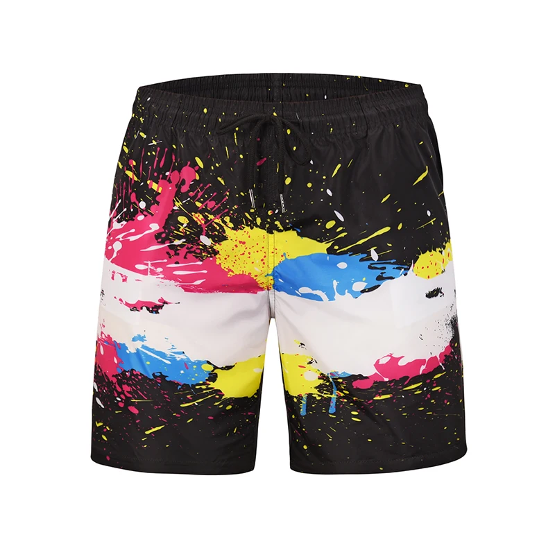 Multi Painting Splash Fashion Summer Holiday Beach Shorts Quick-Dry Swimming Shortswear Men's Half Pants Briefs for Surfing - Color: Multi