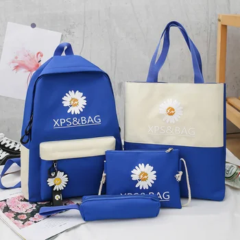 

2020 4Pcs/set Flower Print Canvas School Bag for Teenagers Girls Student Book Bags Women Travel School Backpacks Female Rucksack
