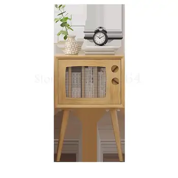 

Custom Nordic Solid Wood Bedroom Bedside Table Record Cabinet Sofa Small Side Cabinet Creative Magazine Cabinet Small Apartment
