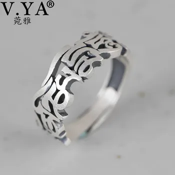 

V.YA 925 Sterling Thai Silver Women Ring Buddhism The Six Syllable Mantra Open Rings Fine Jewelry Religious Trendy Gift