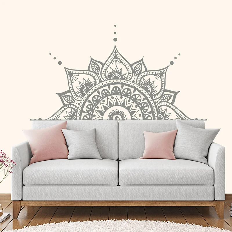 

Headboard Decor Lotus Flower Mandala Decal Half Mandala Wall Vinyl Sticker Bedroom Indian Yoga Vinyl Boho Decal MT21