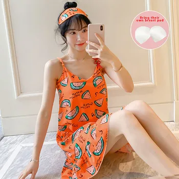 

Home&Nest Women's Cute Home Wear Sexy Sling Print V-Neck Sleeveless Ruffles Sleepwear Mini Dress Women's Sleepwear New