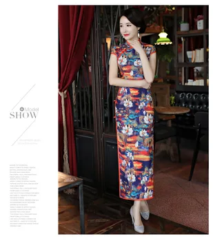 

Chinese Style Improvement Cheongsam Long With Short Sleeves Dress Show Etiquette Miss Flower Pattern Cheongsam Printed Cheongsam