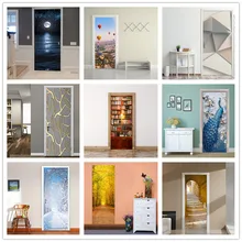 Цельнокроеные двери Стикеры, Library обои для дома, гостиной, DIY самоклеющиеся стены дизайн, настенные наклейки, съемные плакаты