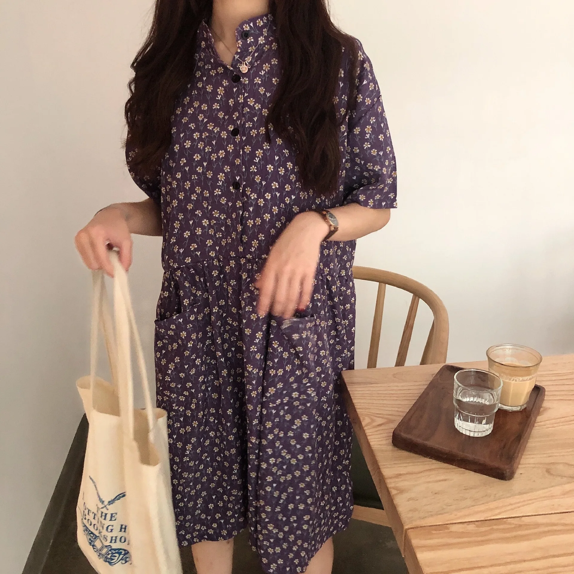 

Figure Photo 2019 Korean-style Versitile Fashion Hipster Spring And Summer New Style Fresh And Sweet Floral Placket Dress