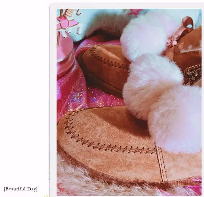 Women Shoes Woman Boots Snow Boots New Winter Handmade Rhinestones Gem Tassel Sheep Fur One Warm Thick Snow Boots X104