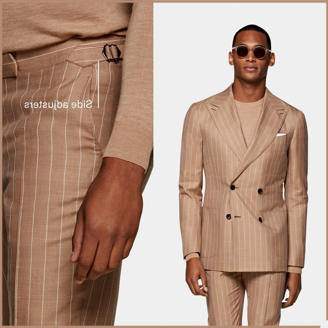 Handsome Striped Men Tuxedos Made Peaked Lapel Double Breasted Blazer Party Wedding Groomsmen Business Jacket 2 Pieces