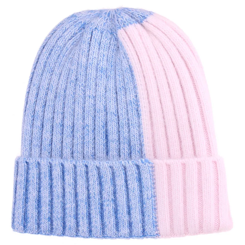 OMEA, зимние шапки для женщин, шапка из Ангорского кроличьего меха, вязаная шерстяная шапка, модная разноцветная шапка для девочек и мужчин, подарок для лыж - Цвет: blue pink