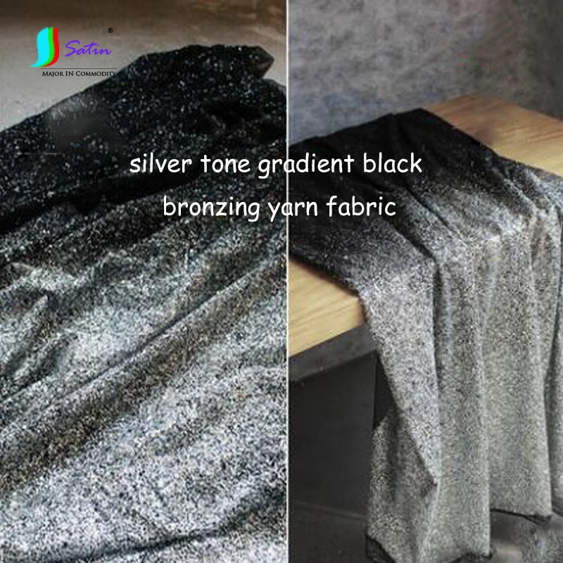 Серебряный тон градиент с блестящей черной лакировкой бронзового цвета пряжа ткани дождевания золото маленькими стразами; Модный дизайн фоновая ткань A0481F