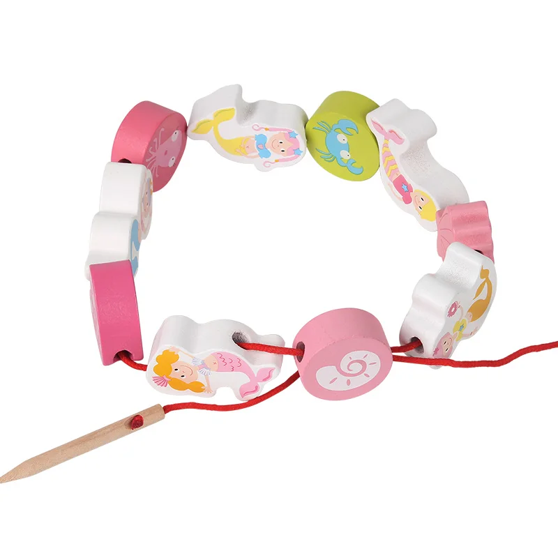 Wooden toys baby DIY toys wooden beaded building block toys mermaid beaded stringing children learning early education gifts