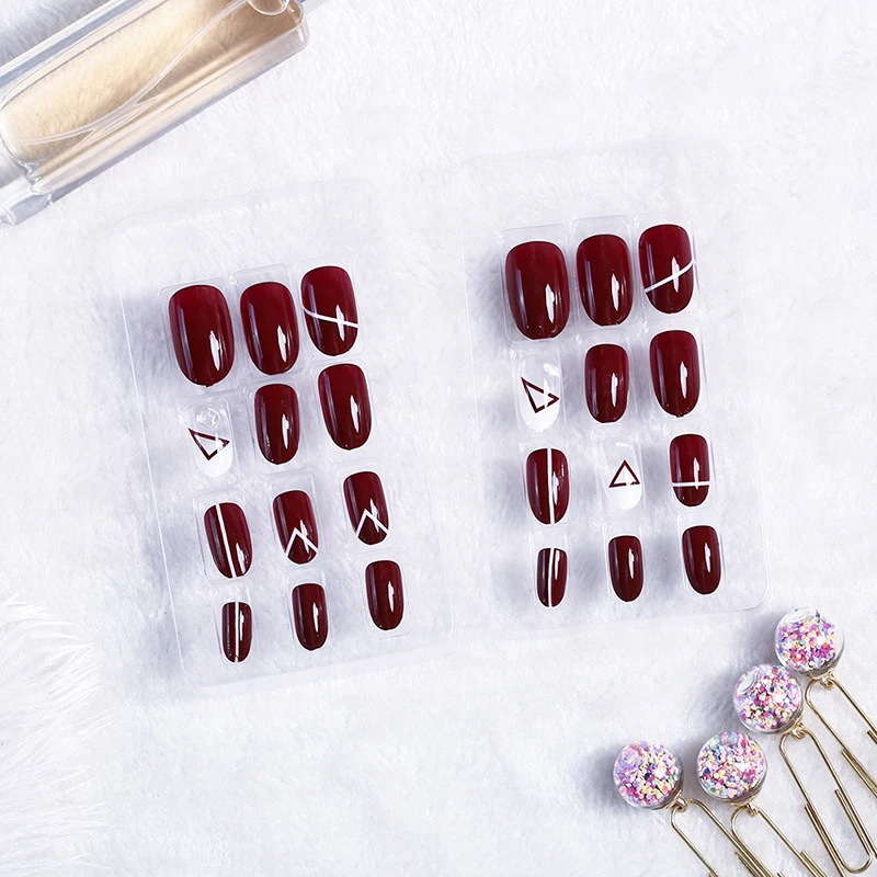 False Nails Pointed Sharp Candy Red Fake Nails for daily wear On the Nail Tree 24pcs