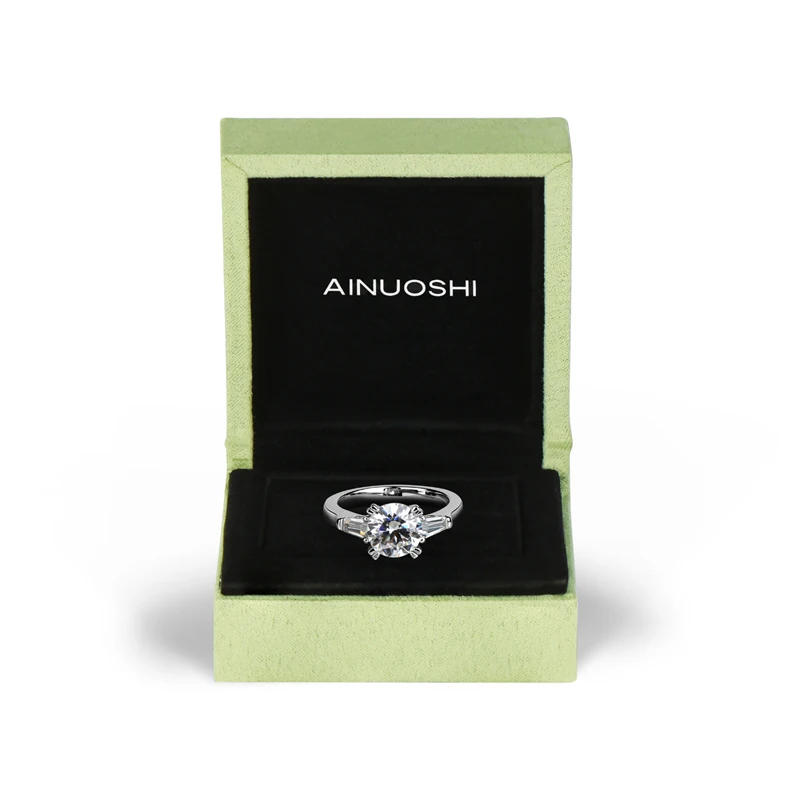 AINOUSHI, классическое твердое Стерлинговое Серебро 925 пробы, 2 карата, круглая огранка, 3 камня, кольцо для женщин, обручальное кольцо