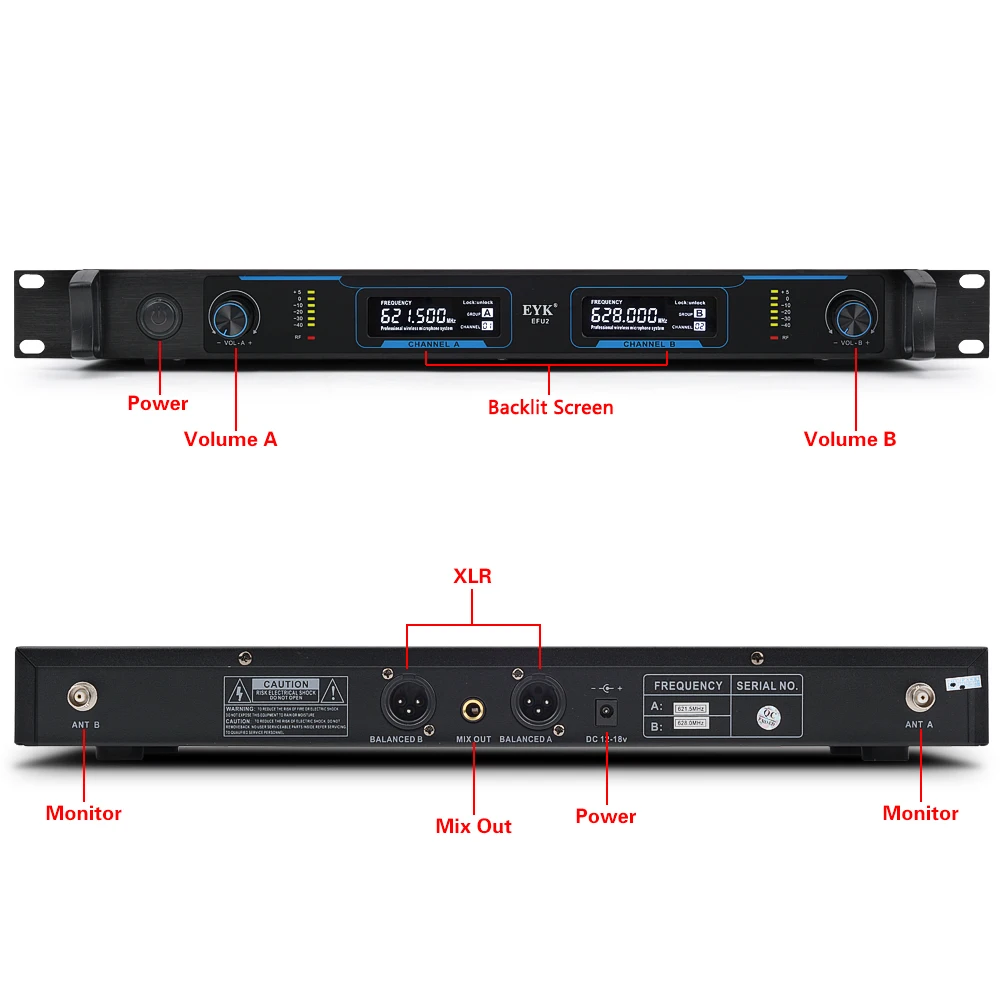 EYK EFU2 Профессиональный UHF Цифровой Беспроводной микрофон с 2 металлические КПК
