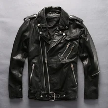Новинка, Заводская Мужская Черная мотоциклетная байкерская куртка, растительного Танина, овчина, двойная молния, Регулируемая Талия, приталенные куртки
