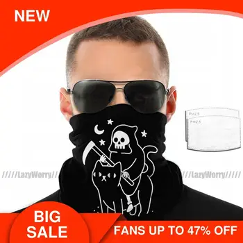 

White Skull Mouth Face Mask Death Rides A Black Cat Facial Mask Beautiful for Adult Polyester Mask