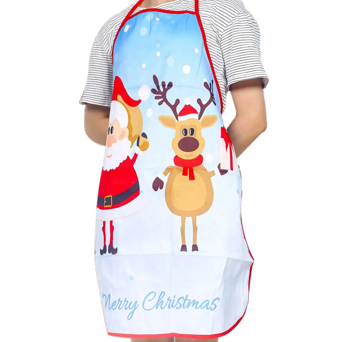 1Pcs Red Christmas Aprons Adult Santa Claus Aprons Women and Men Dinner Party Decor Home Kitchen Cooking Baking Cleaning Apron