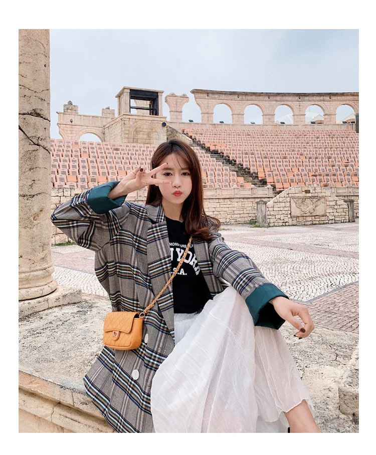 Клетчатый маленький женский костюм, весна, стиль, сеть hong fu, древний порт-Конг-стиль, контрастный цвет, корейский стиль, универсальный, Sho