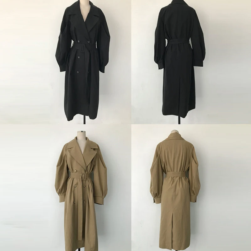 Осенне-зимний Винтажный Длинный плащ большого размера, женский двубортный ремень, Корейская офисная ветровка, верхняя одежда для женщин, ropa mujer