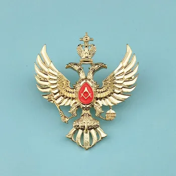 

Russian Masonic Double Head Eagle Badge, Plating Gold Freemason Pin Russia Mason Medals, CCCP Brooches