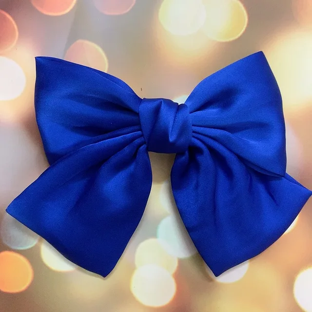 Fashion Ribbon Hairgrips Big Large Bow Hairpin For Women Girls Satin Trendy Ladies Hair Clip New Cute Barrette Hair Accessories Royal blue